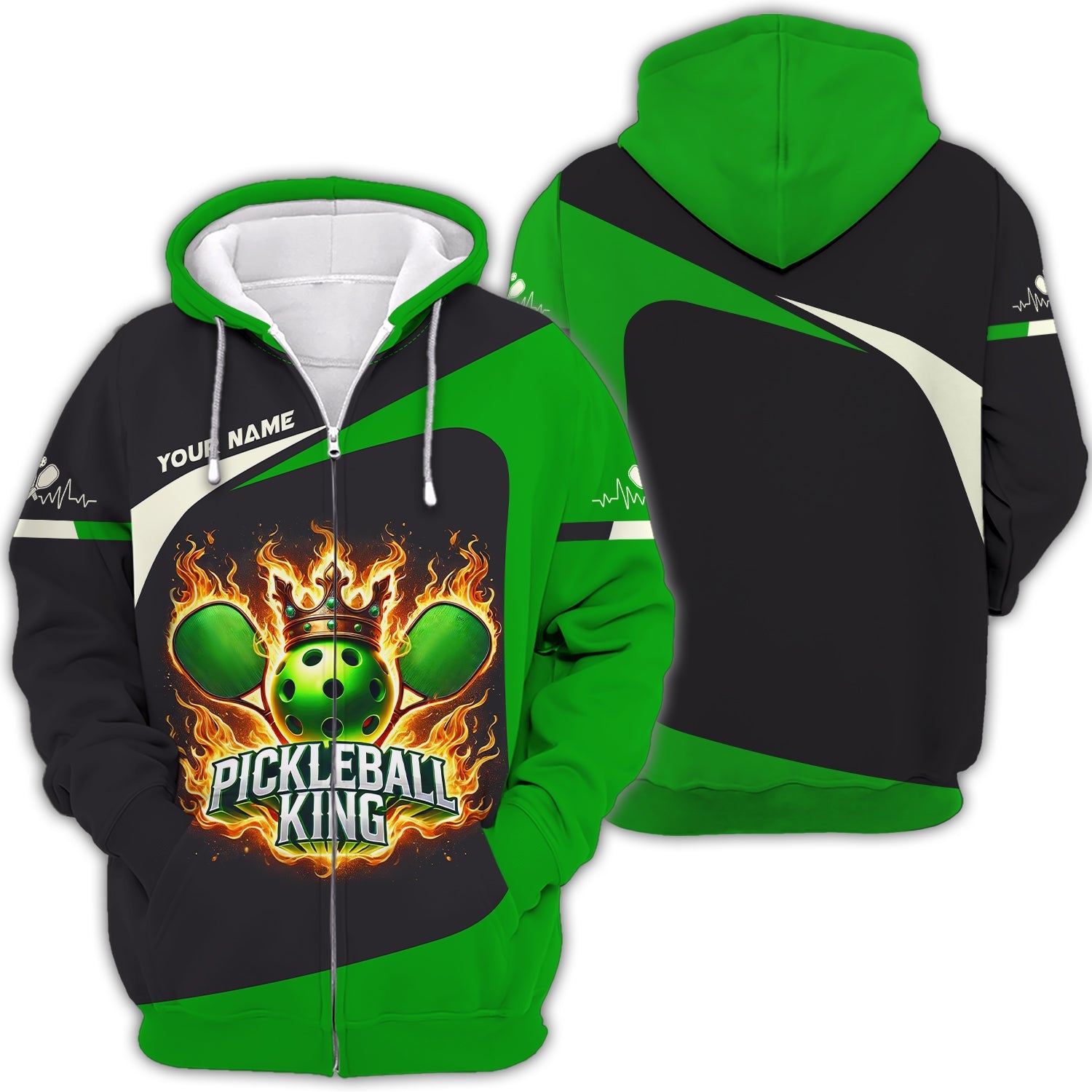 Custom Pickleball King Fire, Player Personalized Name 3D T-Shirts, Pickleball Polo Shirt, Gift For Pickleball Player