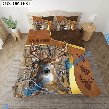 Bluejose Deer Hunting Grass Brown Camo Leather Pattern Version 2 Golden Line Bedding Set 3D All Over Printed