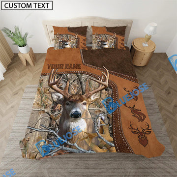 Bluejose Deer Hunting Grass Brown Camo Leather Pattern Bedding Set 3D All Over Printed