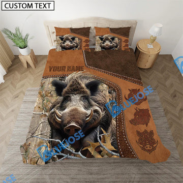 Bluejose Boar Hunting Grass Brown Camo Leather Pattern Bedding Set 3D All Over Printed