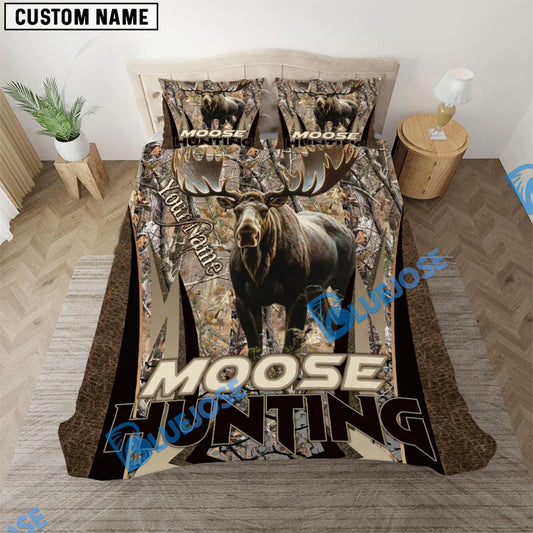 Bluejose Moose Hunting Grass Brown Camo Pattern Bedding Set 3D All Over Printed