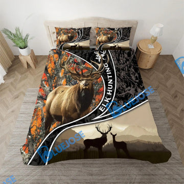 Bluejose Elk Hunting Forest Sunset Bedding Set 3D All Over Printed