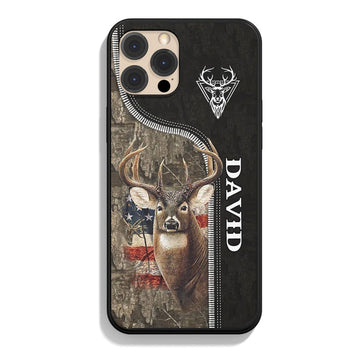 BlueJose Zipper Deer Hunting Camo Pattern Personalized Name Phone Case