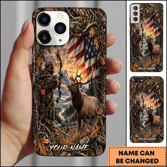 BlueJose USA Flag Hunting Mountain Lake Hunter Wilderness Personalized Name 3D Phone Case