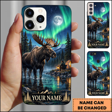 BlueJose Moose Hunting Aurora Moonlit Lake Wilderness Personalized Name 3D Phone Case