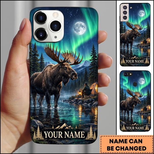 BlueJose Moose Hunting Aurora Moonlit Lake Wilderness Personalized Name 3D Phone Case