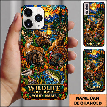 BlueJose Wildlife Outdoor Hunting Stained Glass Deer Bear Turkey Personalized Name 3D Phone Case