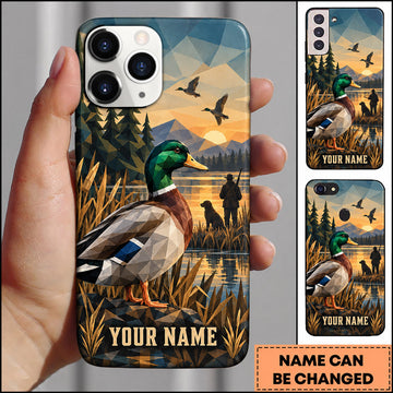 BlueJose Mallard Duck Hunting Geometric Marsh Hunter Scene Personalized Name 3D Phone Case