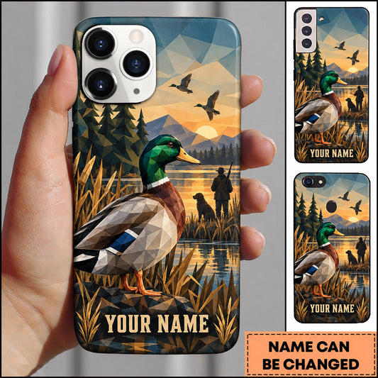 BlueJose Mallard Duck Hunting Geometric Marsh Hunter Scene Personalized Name 3D Phone Case