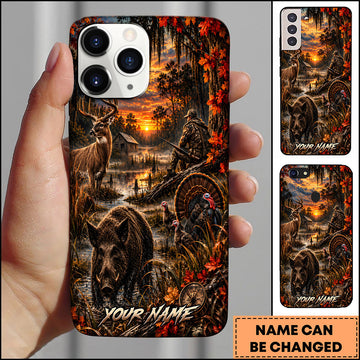 BlueJose Hunting Wildlife Deer Wild Boar Turkey Autumn Forest Sunset Multiple Options Personalized Name Phone Case