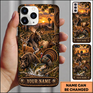 BlueJose Wildlife Outdoor Hunting Deer Turkey Forest Sunset Scene Personalized Name 3D Phone Case