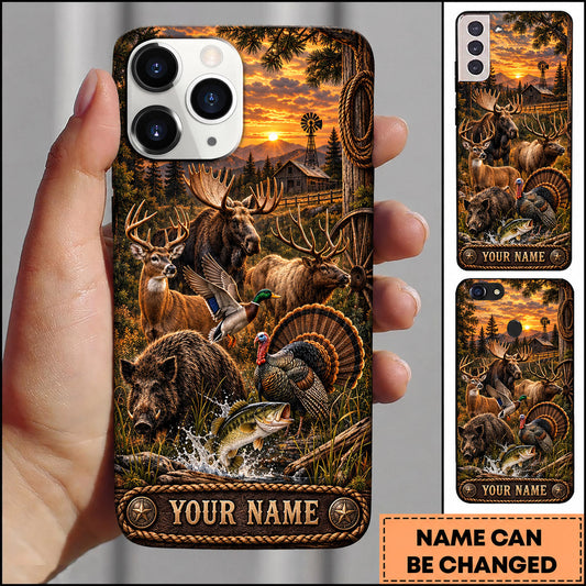 BlueJose Wildlife Outdoor Hunting Deer Turkey Forest Sunset Scene Personalized Name 3D Phone Case