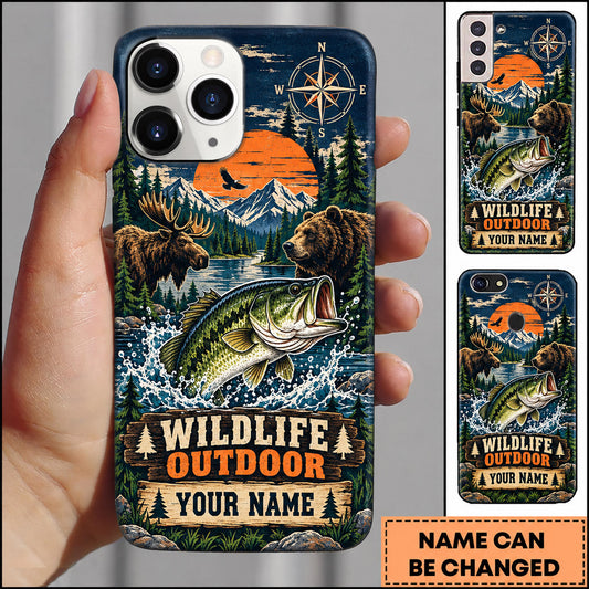 BlueJose Bass Fishing Mountain Lake Splash Adventure Personalized Name 3D Phone Case