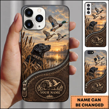 BlueJose Duck Hunting Black Lab Sunset Marsh Flying Ducks Personalized Name 3D Phone Case