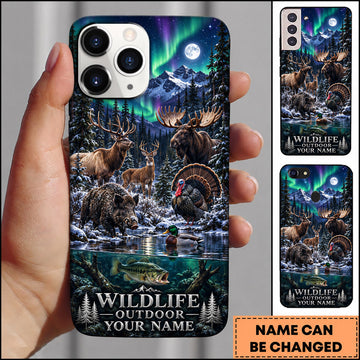 BlueJose Wildlife Outdoor Hunting Moose Bear Turkey Aurora Night Personalized Name 3D Phone Case