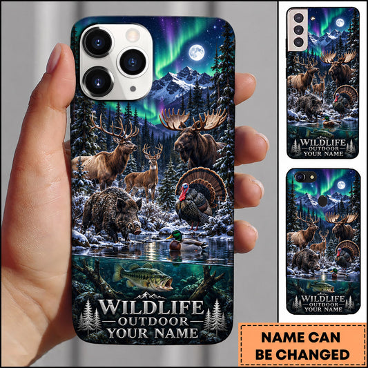 BlueJose Wildlife Outdoor Hunting Moose Bear Turkey Aurora Night Personalized Name 3D Phone Case