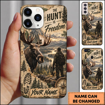 BlueJose Hunting Freedom Moose Hunter Wilderness Personalized Name 3D Phone Case