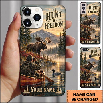 BlueJose Moose Hunting Freedom Canoe Lake Mountain Adventure Personalized Name 3D Phone Case