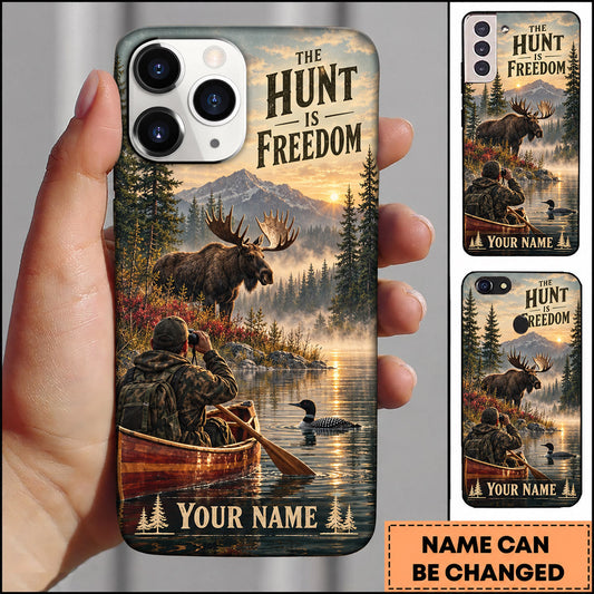 BlueJose Moose Hunting Freedom Canoe Lake Mountain Adventure Personalized Name 3D Phone Case