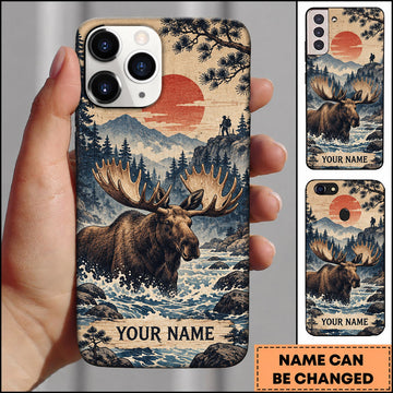 BlueJose Moose Hunting Japanese Sunset Snowy River Personalized Name 3D Phone Case