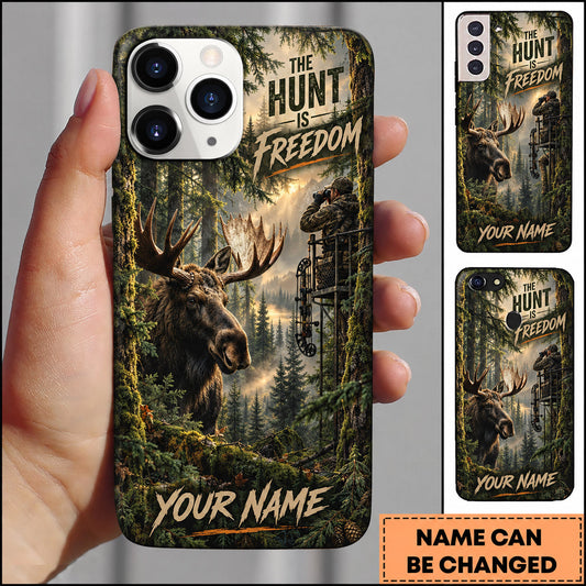 BlueJose Moose Hunting Freedom Dense Forest Wilderness Personalized Name 3D Phone Case
