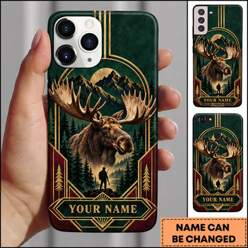 BlueJose Moose Hunting Art Deco Forest Emblem Personalized Name 3D Phone Case