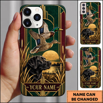 BlueJose Mallard Duck Hunting Art Deco Black Lab Marsh Personalized Name 3D Phone Case