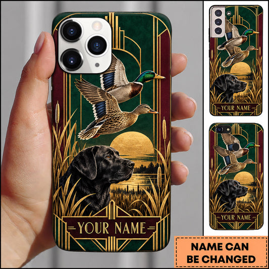 BlueJose Mallard Duck Hunting Art Deco Black Lab Marsh Personalized Name 3D Phone Case