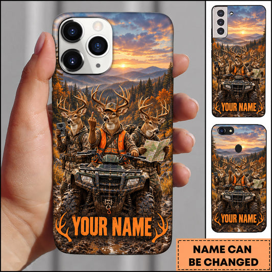 BlueJose Deer Hunting ATV Crew Mountain Sunset Personalized Name 3D Phone Case