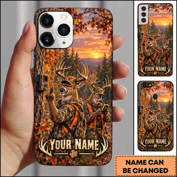 BlueJose Deer Hunting Group Autumn Mountain Adventure Personalized Name 3D Phone Case