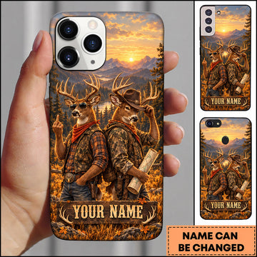 BlueJose Deer Hunting Hunter Duo Autumn Mountain Personalized Name 3D Phone Case