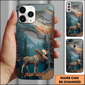 BlueJose Moose Wildlife Layered Paper Cut Mountain Forest Multiple Options Personalized Name Phone Case