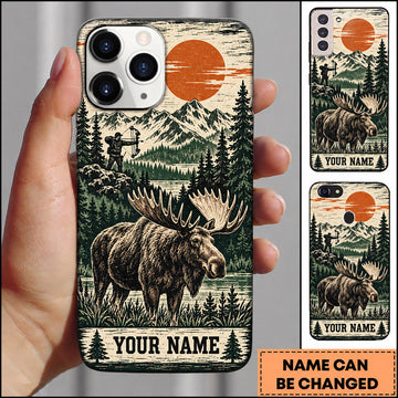 BlueJose Moose Hunting Japanese Sunset Mountain Forest Personalized Name 3D Phone Case