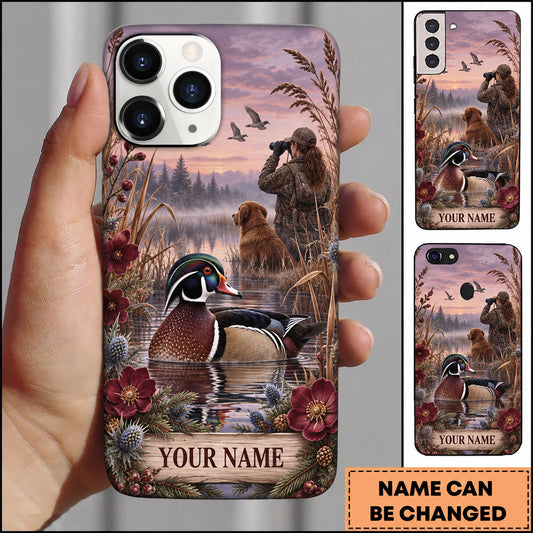 BlueJose Duck Hunting Wood Duck Floral Marsh Vintage Art Personalized Name 3D Phone Case