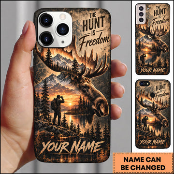BlueJose Moose Hunting Freedom Sunset Lake Hunter Wilderness Personalized Name 3D Phone Case