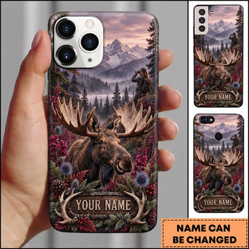 BlueJose Moose Hunting Floral Woodland Mountain Scene Personalized Name 3D Phone Case