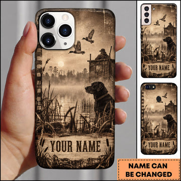 BlueJose Duck Hunting Black Lab Marsh Vintage Sepia Personalized Name 3D Phone Case