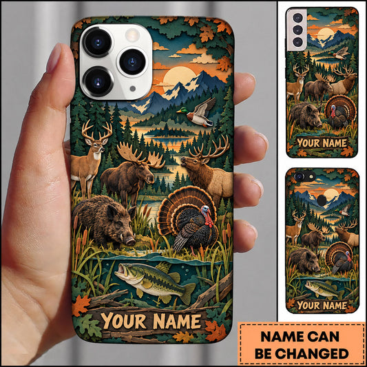 BlueJose Wildlife Outdoor Hunting Deer Turkey Bass Mountain Forest Personalized Name 3D Phone Case