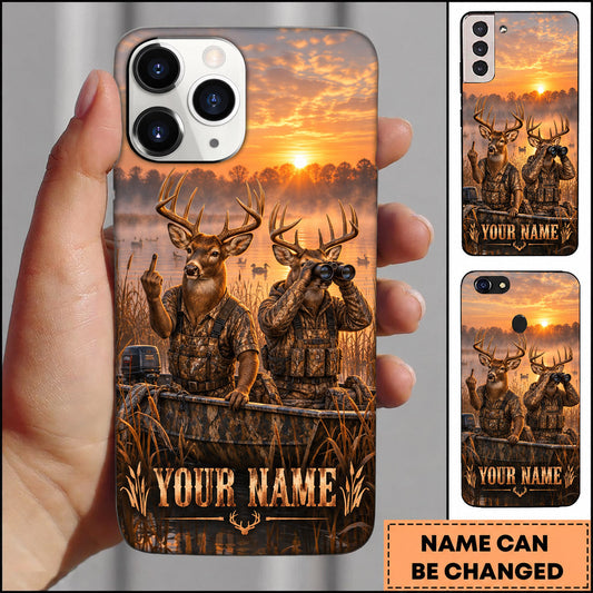 BlueJose Deer Hunting Duo Sunset Woodland Adventure Personalized Name 3D Phone Case