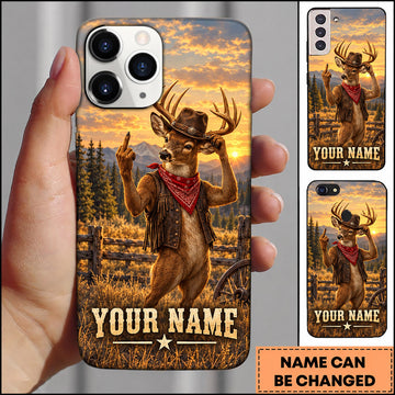 BlueJose Deer Hunting Cowboy Buck Mountain Sunset Personalized Name 3D Phone Case