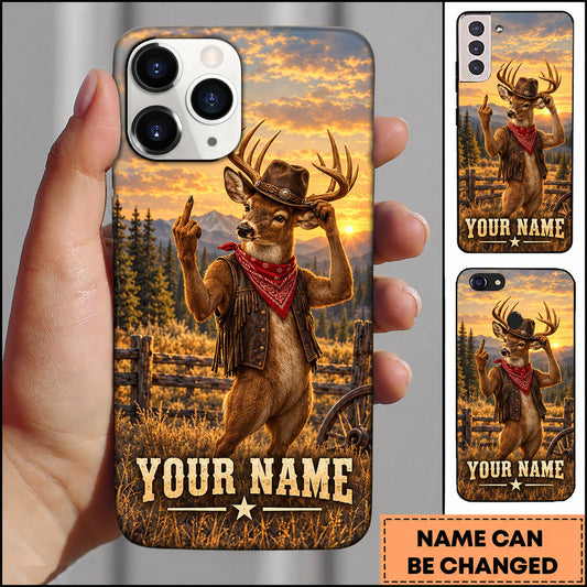 BlueJose Deer Hunting Cowboy Buck Mountain Sunset Personalized Name 3D Phone Case