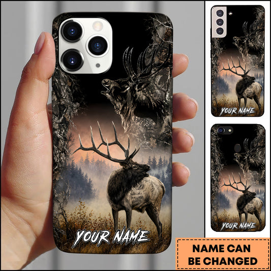 BlueJose Elk Hunting Misty Forest Bull Elk Portrait Multiple Options Personalized Name Phone Case
