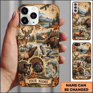 BlueJose Wildlife Outdoor Hunting Deer Turkey Bear Mountain Collage Personalized Name 3D Phone Case