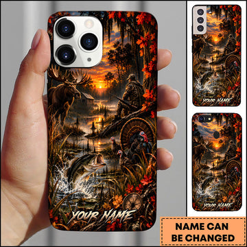 BlueJose Hunting Wildlife Moose Bass Fish Turkey Autumn Forest Sunset Multiple Options Personalized Name Phone Case