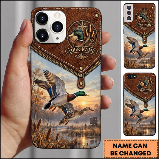 BlueJose Mallard Duck Hunting Western Leather Marsh Personalized Name 3D Phone Case