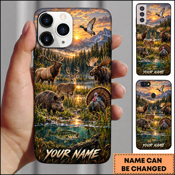 BlueJose Wildlife Outdoor Hunting Deer Turkey River Wilderness Scene Personalized Name 3D Phone Case