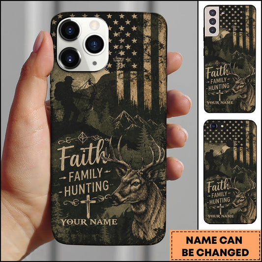 BlueJose Hunting Faith Family Deer American Flag Personalized 3D Phone Case