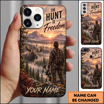 BlueJose Hunting Freedom Hunter Mountain Forest Sunset Personalized Name 3D Phone Case