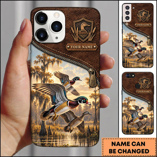 BlueJose Duck Hunting Leather Flying Mallards Golden Marsh Personalized Name 3D Phone Case