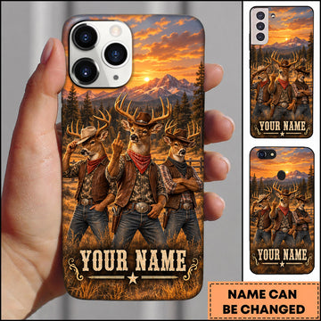 BlueJose Deer Hunting Friends Sunset Forest Adventure Personalized Name 3D Phone Case